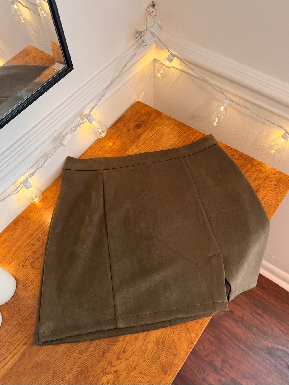 Olive Green Faux Suede Mini Skirt
